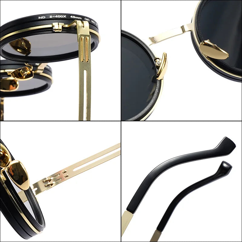 Polarized Round Sunglasses ND9 Adjustable Dimming Sun Glasses Men Women Retro Punk Men's Fishing Eyeglasses Outdoor Shades UV400