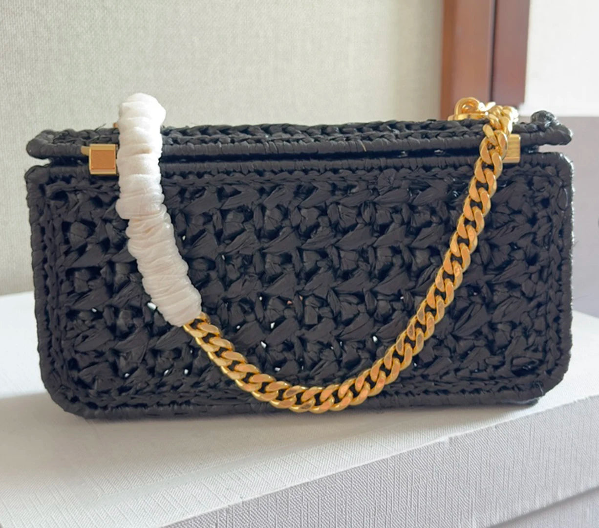 Crossbody bags handmade crafts woven Women's bags plant woven chain handbags woven bags armpit bags chain straps shoulder backs