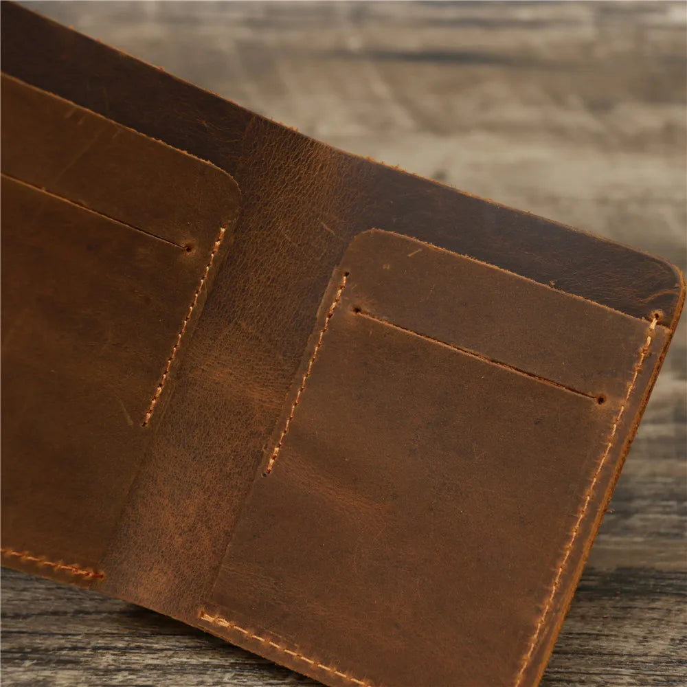 Men's Crazy Horse Leather Wallet, Genuine Leather Wallet, Card Bag, Simple Retro European and American Style, Mens Purse