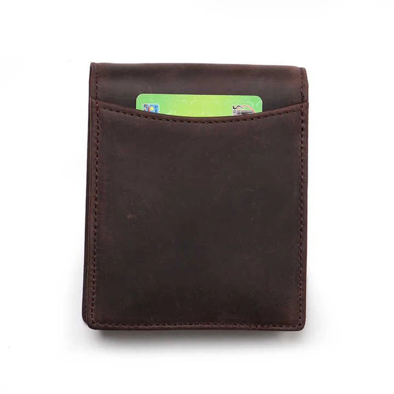 Men's Crazy Horse Leather Zipper Foldable Wallet Bank Credit Card Holder Men's Coin Purse Leather Simple Wallet
