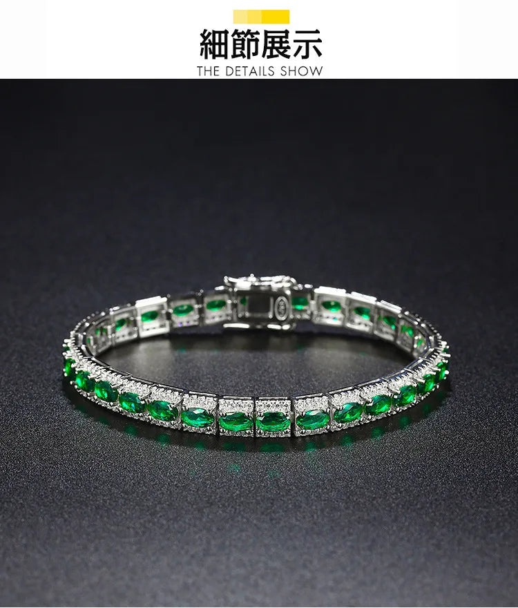 18K Real Platinum PT950 green spinel diamond bracelet Sen Instagram niche design simple single row full of diamond light luxury