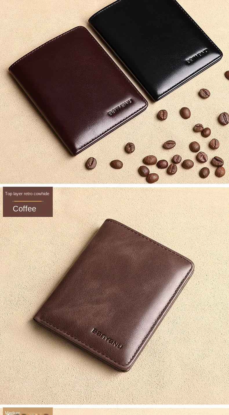 Men's Blue Money Bag Genuine Leather Rfid Wallet for Men Slim Vertical Wallets Black Thin Short ID Credit Card Holder Minimalist