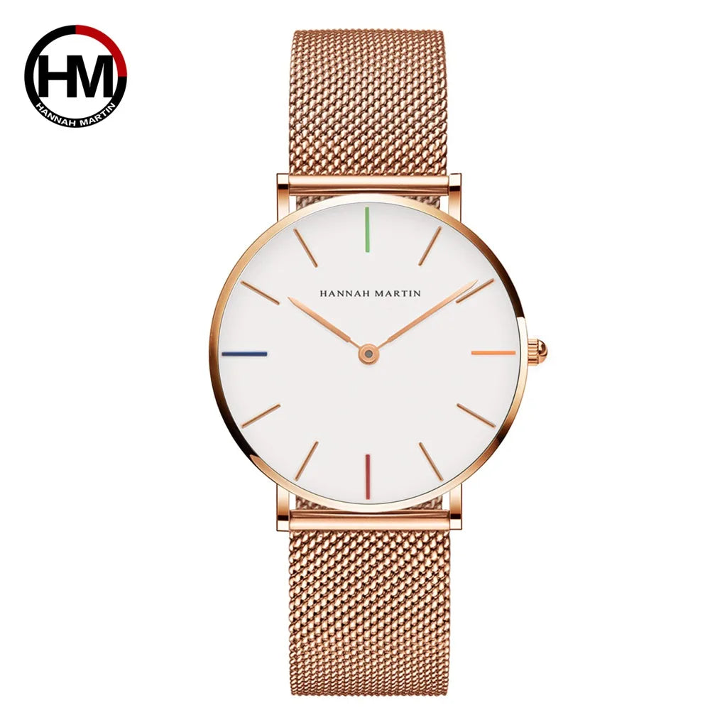 2023 New Women Bracelet Watch 1 Set Japan Quartz Movement Simple Rose Gold Stainless Steel Mesh Student Watches Relogio Feminino