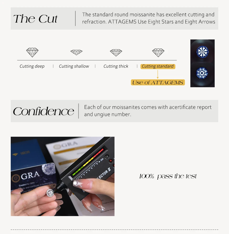 ATTAGEMS Round Cut 3mm Moissanite Tennis Bracelet 925 Sterling Silver Gold Plated Women Men's Bracelet Engagement Luxury Jewelry