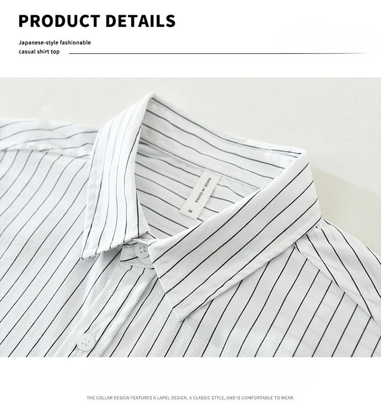 2025 Autumn New Fresh Striped 100% Cotton Long Sleeve Shirt for Men Clothing Comfort Turn-down Collar Tops CM7629