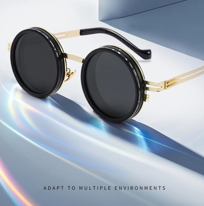 Polarized Round Sunglasses ND9 Adjustable Dimming Sun Glasses Men Women Retro Punk Men's Fishing Eyeglasses Outdoor Shades UV400