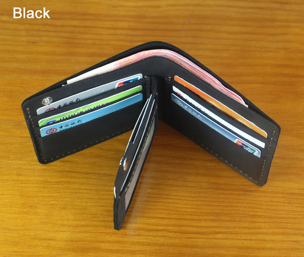 High Class Handmade Crazy Horse Genuine Leather Men's Wallet Purse Male Money Bag Short Multi-Card Wallet Money Clips MC-309