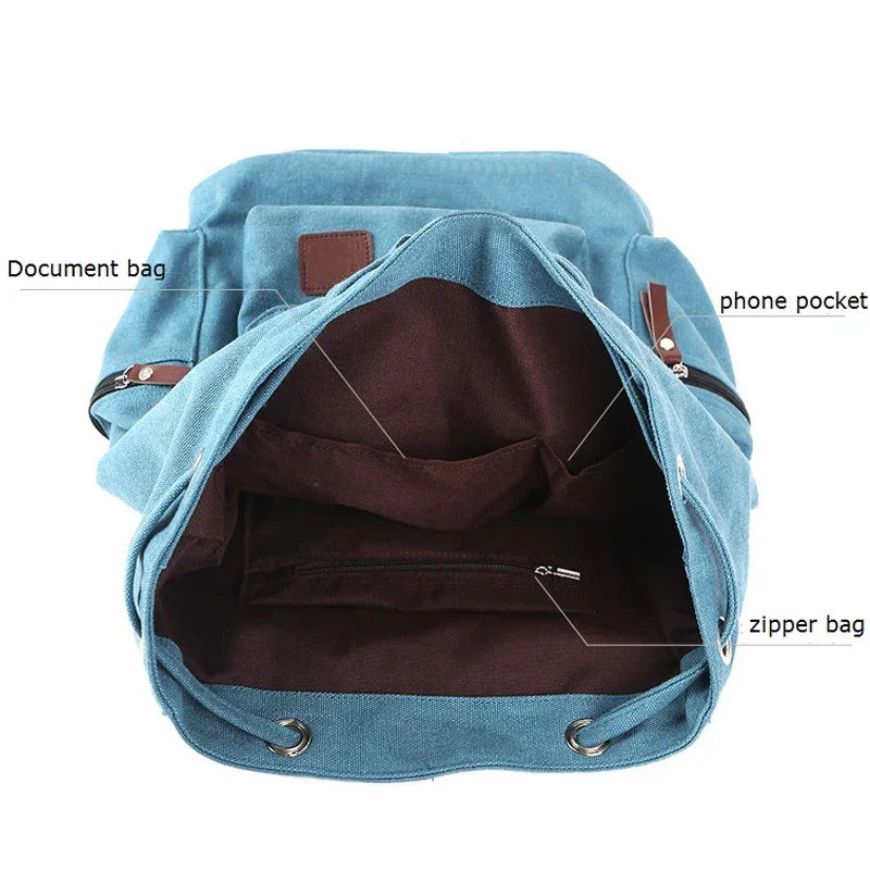 2025 Men Casual Canvas Large Capacity Practical Backpack Casual Travel  Bagpack Teenagers School Bags Black Brown Green WL22