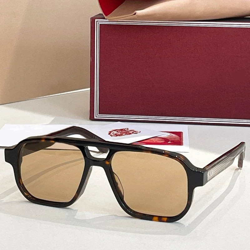 JMM EVANS Rectangle Double Bridge Acetate Gradient Sunglasses Uv400 Men and Women Polychromatic Handmade Classical Eyewear