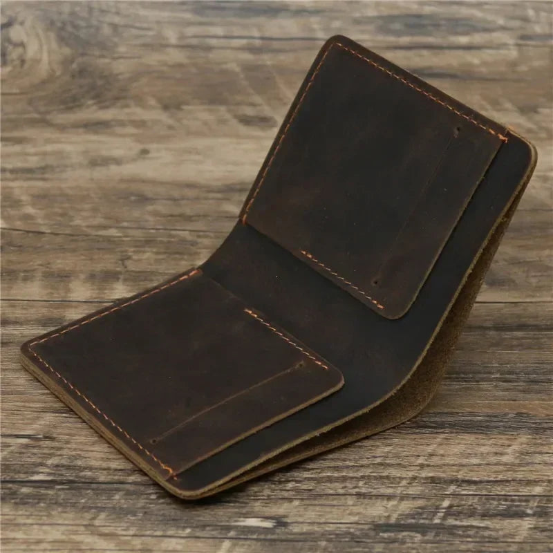 Men's Crazy Horse Leather Wallet, Genuine Leather Wallet, Card Bag, Simple Retro European and American Style, Mens Purse