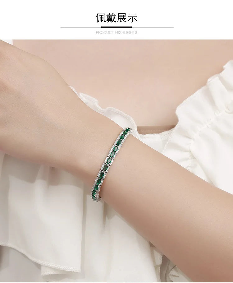18K Real Platinum PT950 green spinel diamond bracelet Sen Instagram niche design simple single row full of diamond light luxury