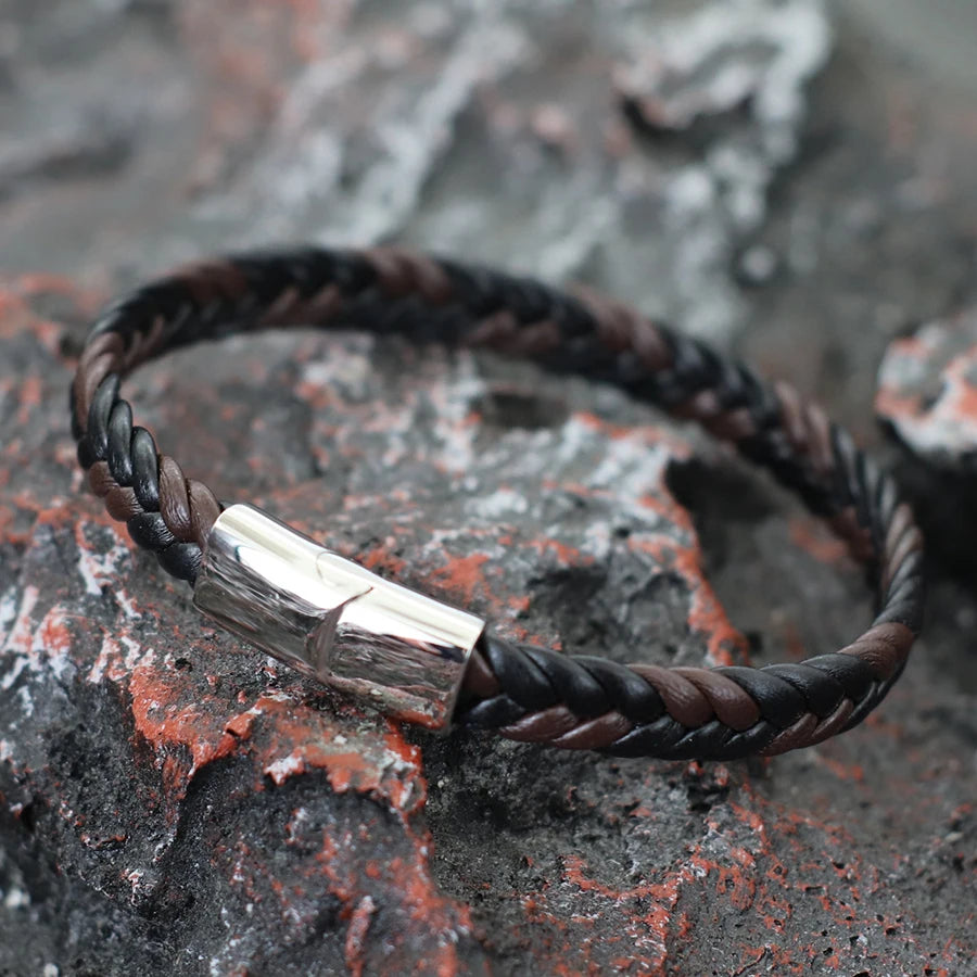 Unique Men Leather Bracelet Stainless Steel Detachable Buckle Hiphop Wrap Braclet Bangle Gifts For Him Leisure Pulseira Joias