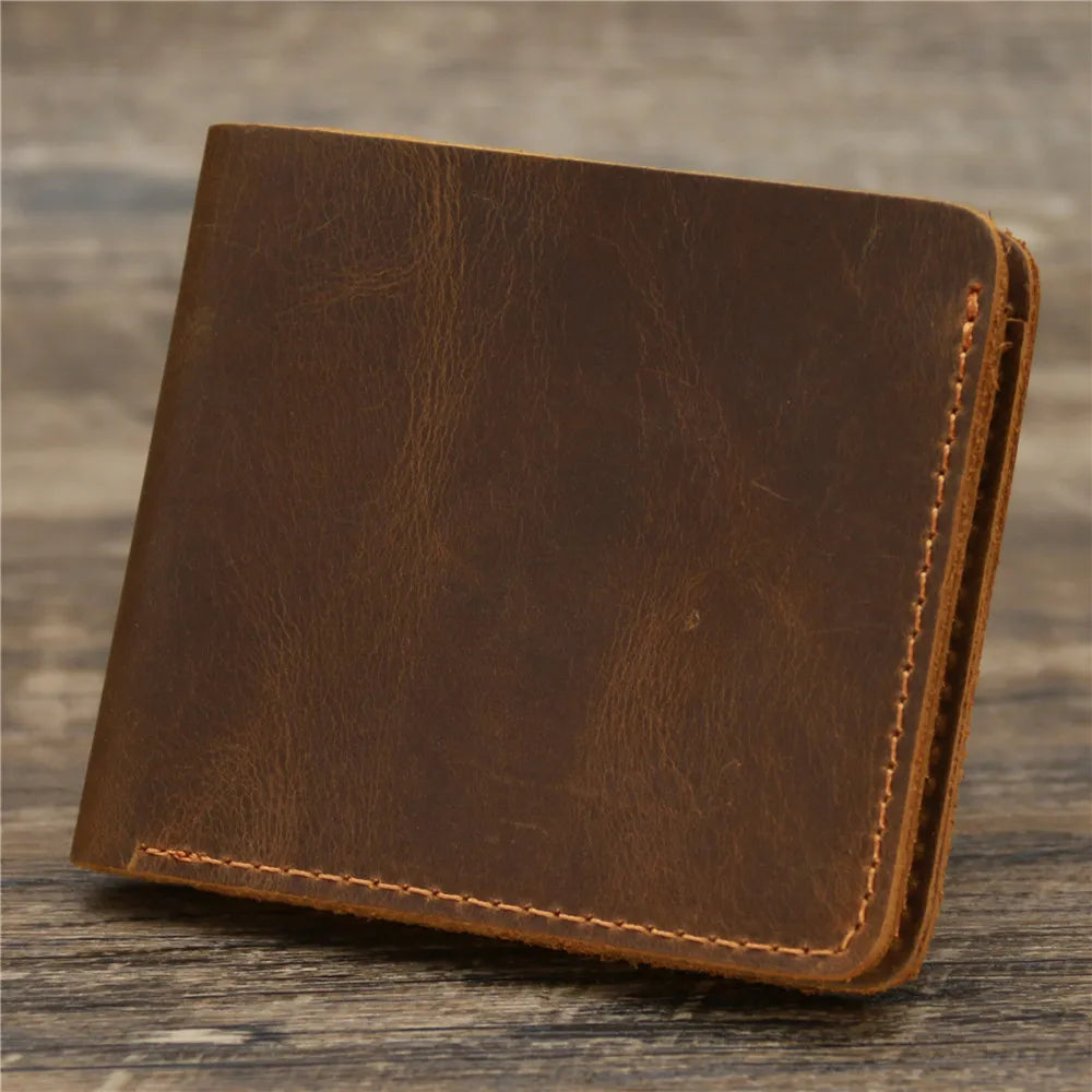 Men's Crazy Horse Leather Wallet, Genuine Leather Wallet, Card Bag, Simple Retro European and American Style, Mens Purse