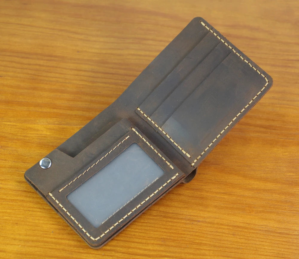 High Class Handmade Crazy Horse Genuine Leather Men's Wallet Purse Male Money Bag Short Multi-Card Wallet Money Clips MC-309