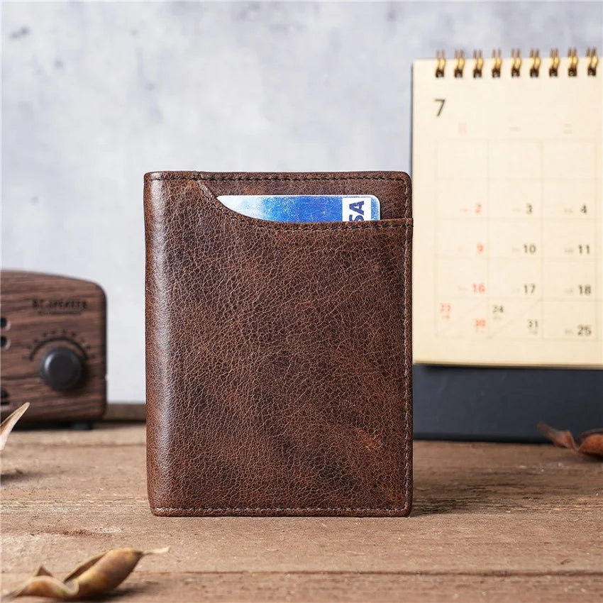 Mens Wallet Slim Genuine Leather Rfid Bifold Wallets for Man Vintage Front Pocket Multi Card Holder Bag Money Clip ID Card Purse