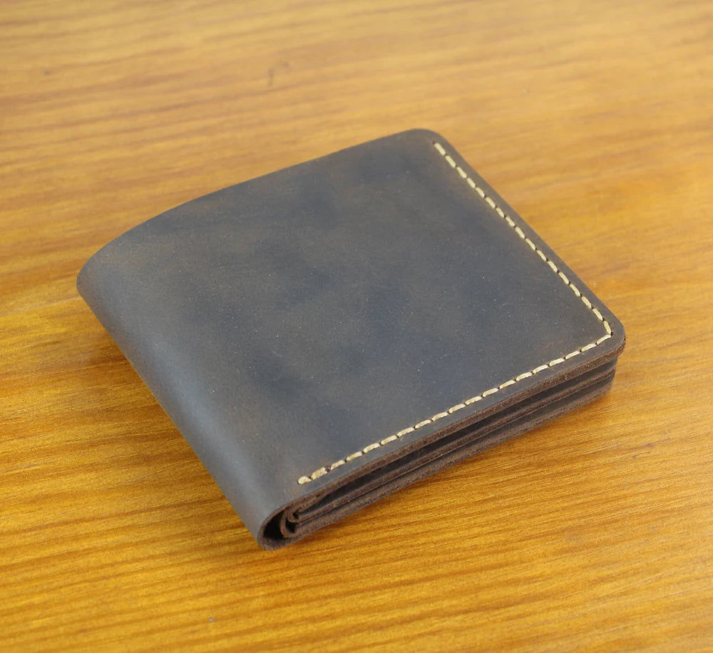 High Class Handmade Crazy Horse Genuine Leather Men's Wallet Purse Male Money Bag Short Multi-Card Wallet Money Clips MC-309