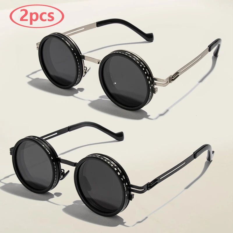 Polarized Round Sunglasses ND9 Adjustable Dimming Sun Glasses Men Women Retro Punk Men's Fishing Eyeglasses Outdoor Shades UV400
