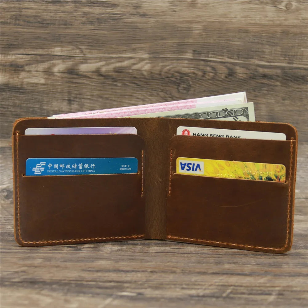 Men's Crazy Horse Leather Wallet, Genuine Leather Wallet, Card Bag, Simple Retro European and American Style, Mens Purse