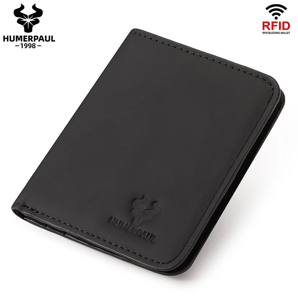 100% Genuine Leather Men's Wallet RFID Blocking Bifold Wallets with RFID Card Slots Thin Male Zipper Coin Purse Money Clip