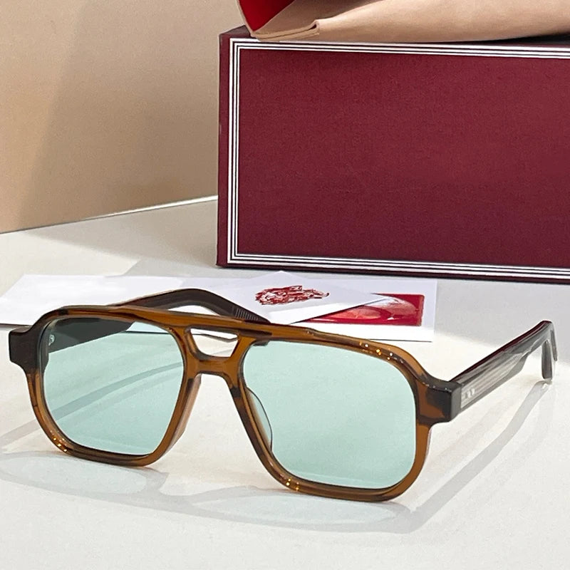 JMM EVANS Rectangle Double Bridge Acetate Gradient Sunglasses Uv400 Men and Women Polychromatic Handmade Classical Eyewear