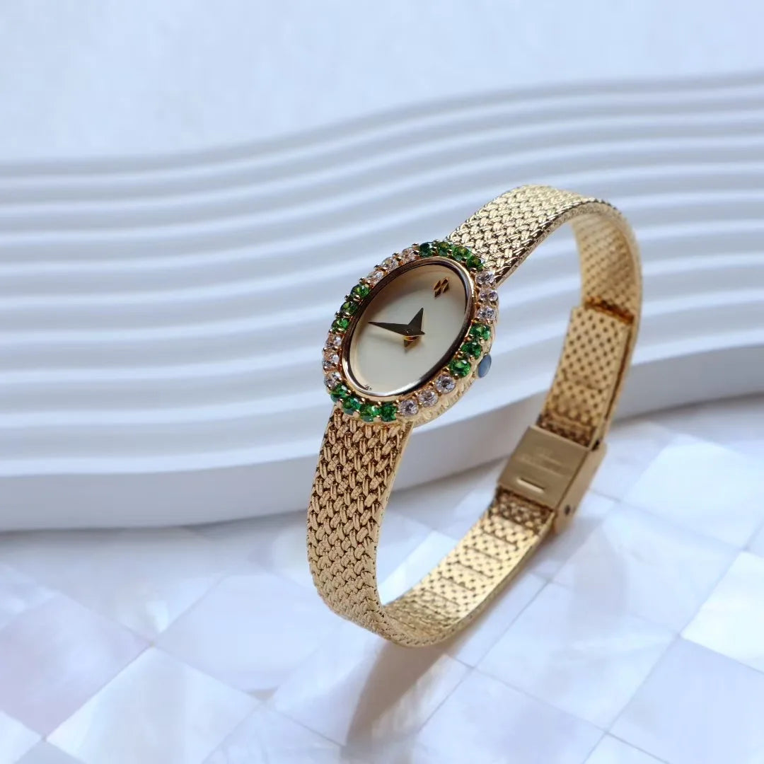 Women Watch for Girls Quartz Reloj Mujer Sliver Gold Diamond Orologio Ladies Vintage Oval Wristwatch Stainless Steel Band Clock
