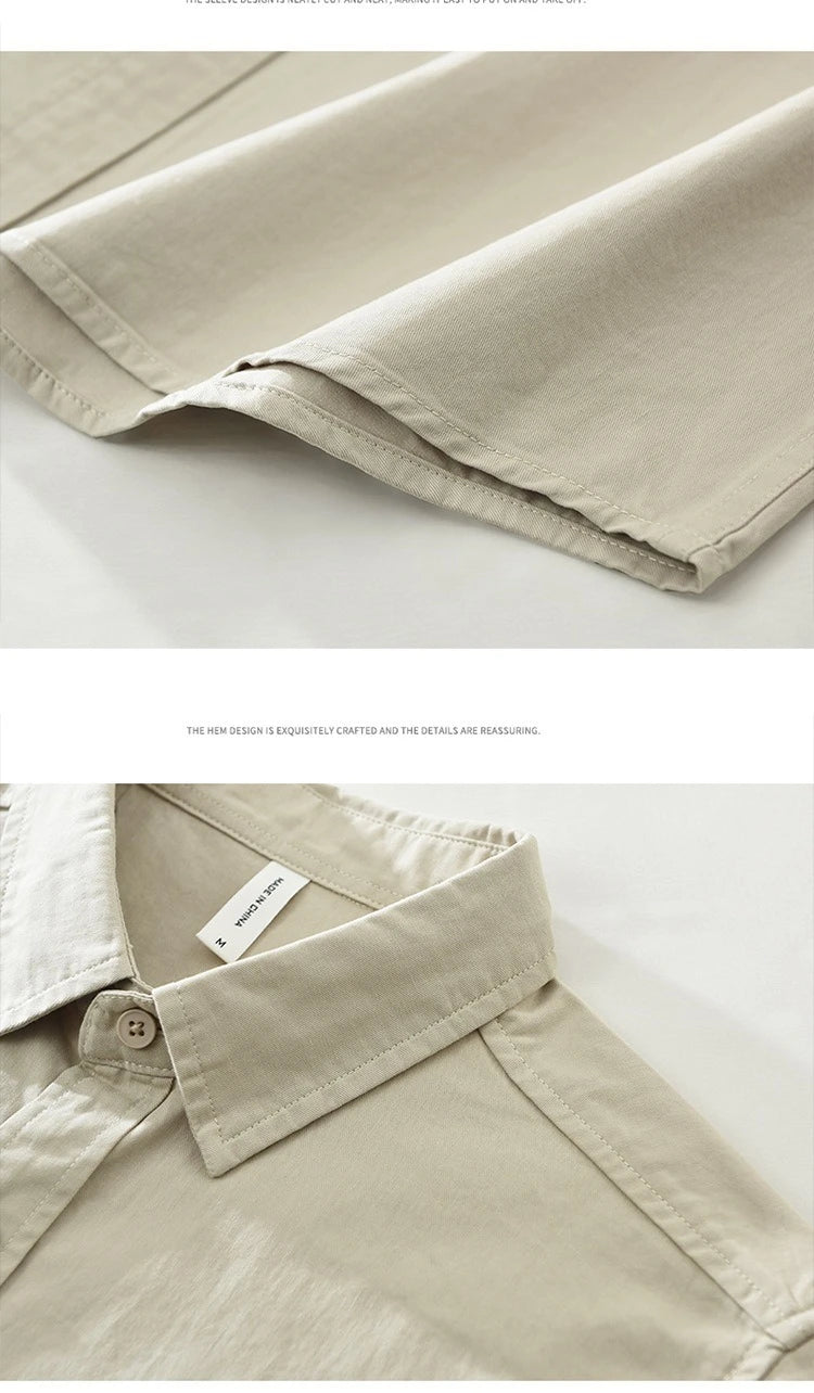 2025 Autumn New Simple Cargo 100% Cotton Long Sleeve Shirt for Men Clothing Solid Color Turn-down Collar Versatile CM7698