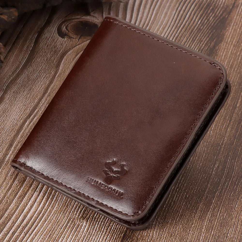 100% Genuine Leather Men's Wallet RFID Blocking Bifold Wallets with RFID Card Slots Thin Male Zipper Coin Purse Money Clip