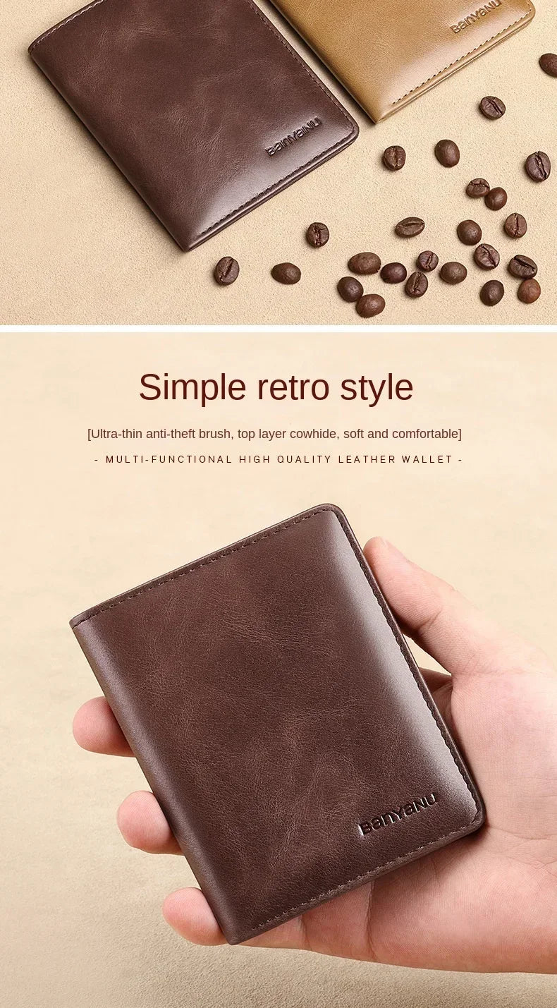 Men's Blue Money Bag Genuine Leather Rfid Wallet for Men Slim Vertical Wallets Black Thin Short ID Credit Card Holder Minimalist