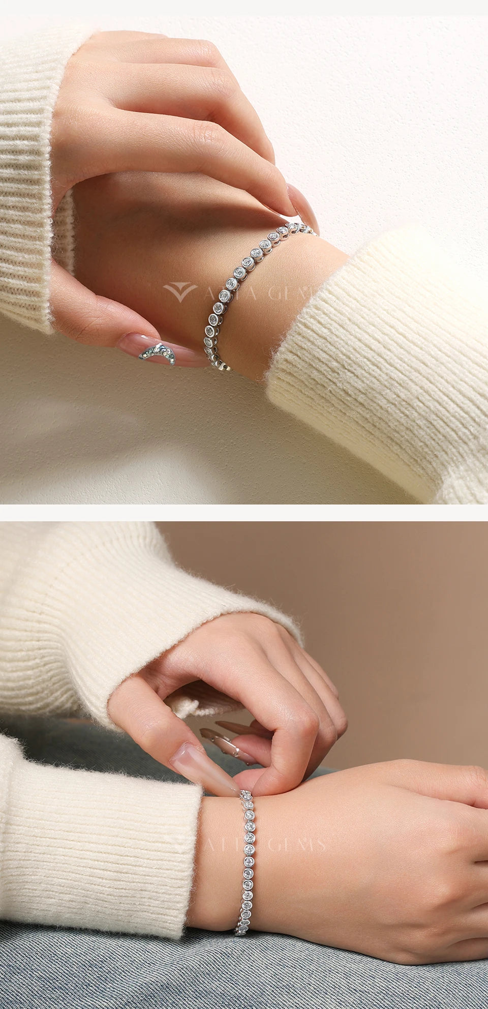 ATTAGEMS Round Cut 3mm Moissanite Tennis Bracelet 925 Sterling Silver Gold Plated Women Men's Bracelet Engagement Luxury Jewelry