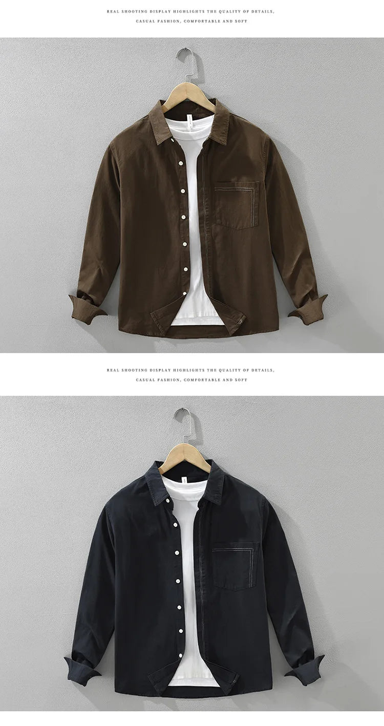 2025 Autumn New Casual Cargo Soft Cotton Long Sleeve Shirt for Men Clothing Versatile Streetwear CM7686