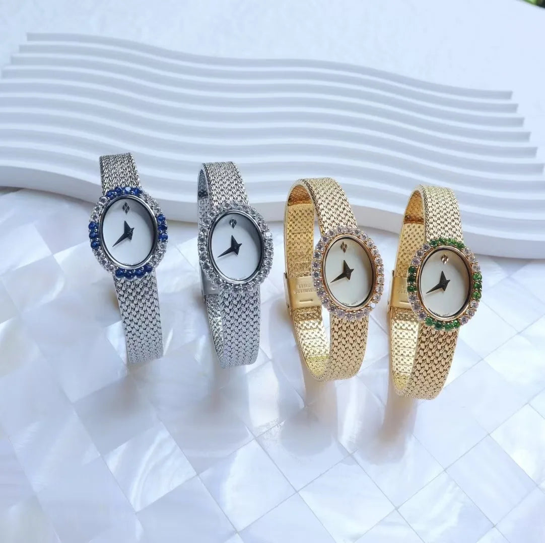 Women Watch for Girls Quartz Reloj Mujer Sliver Gold Diamond Orologio Ladies Vintage Oval Wristwatch Stainless Steel Band Clock