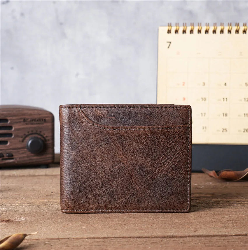 Mens Wallet Slim Genuine Leather Rfid Bifold Wallets for Man Vintage Front Pocket Multi Card Holder Bag Money Clip ID Card Purse
