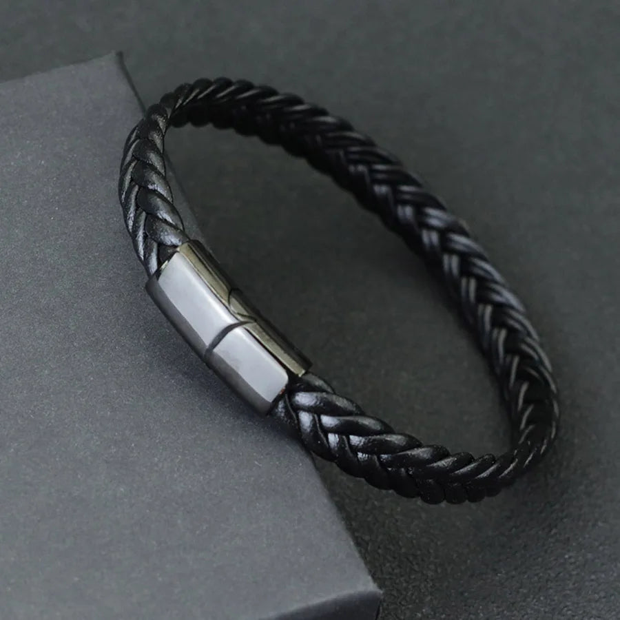 Unique Men Leather Bracelet Stainless Steel Detachable Buckle Hiphop Wrap Braclet Bangle Gifts For Him Leisure Pulseira Joias