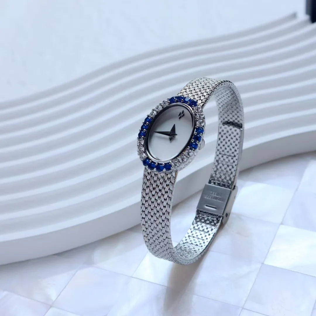 Women Watch for Girls Quartz Reloj Mujer Sliver Gold Diamond Orologio Ladies Vintage Oval Wristwatch Stainless Steel Band Clock