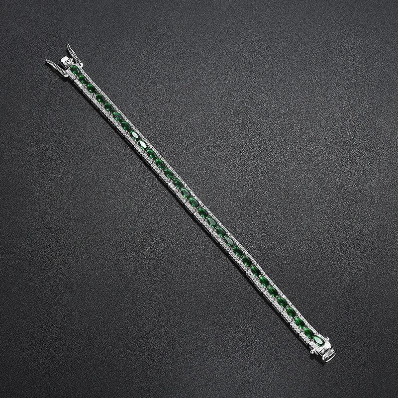 18K Real Platinum PT950 green spinel diamond bracelet Sen Instagram niche design simple single row full of diamond light luxury
