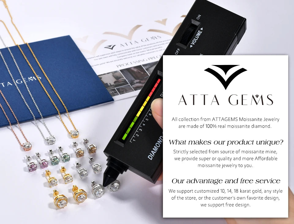 ATTAGEMS Round Cut 3mm Moissanite Tennis Bracelet 925 Sterling Silver Gold Plated Women Men's Bracelet Engagement Luxury Jewelry