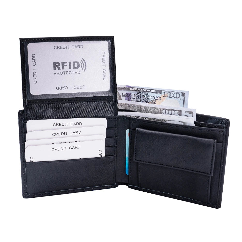 Men's leather wallet RFID Cowhide genuine leather wallet multi-function credit card holder