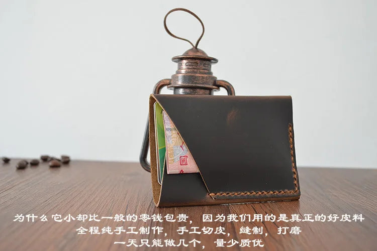 Vintage Handmade Crazy Horse Genuine Leather Card Wallet Small Purse Men Credit Card Holder Women Bus Card Sleeve ID Card Holder