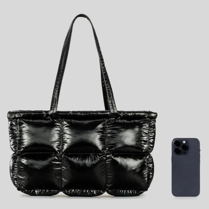 2025 New Winter Plaid Quilted Cotton-padded Large Capacity Shoulder Bag for Women Casual Nylon Down Cotton Soft Tote Bag