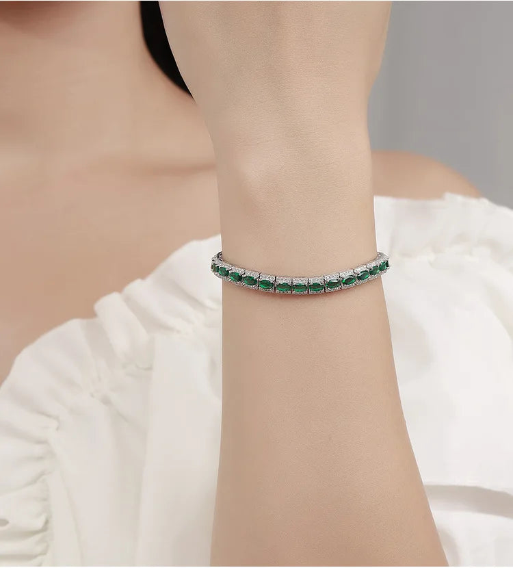 18K Real Platinum PT950 green spinel diamond bracelet Sen Instagram niche design simple single row full of diamond light luxury