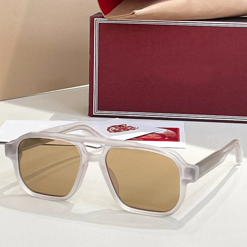 JMM EVANS Rectangle Double Bridge Acetate Gradient Sunglasses Uv400 Men and Women Polychromatic Handmade Classical Eyewear