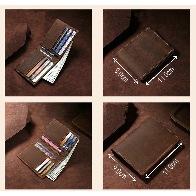 GENODERN Crazy Horse Leather Men's Wallet Vintage Cow Leather Wallet for Men Slim Male Purse
