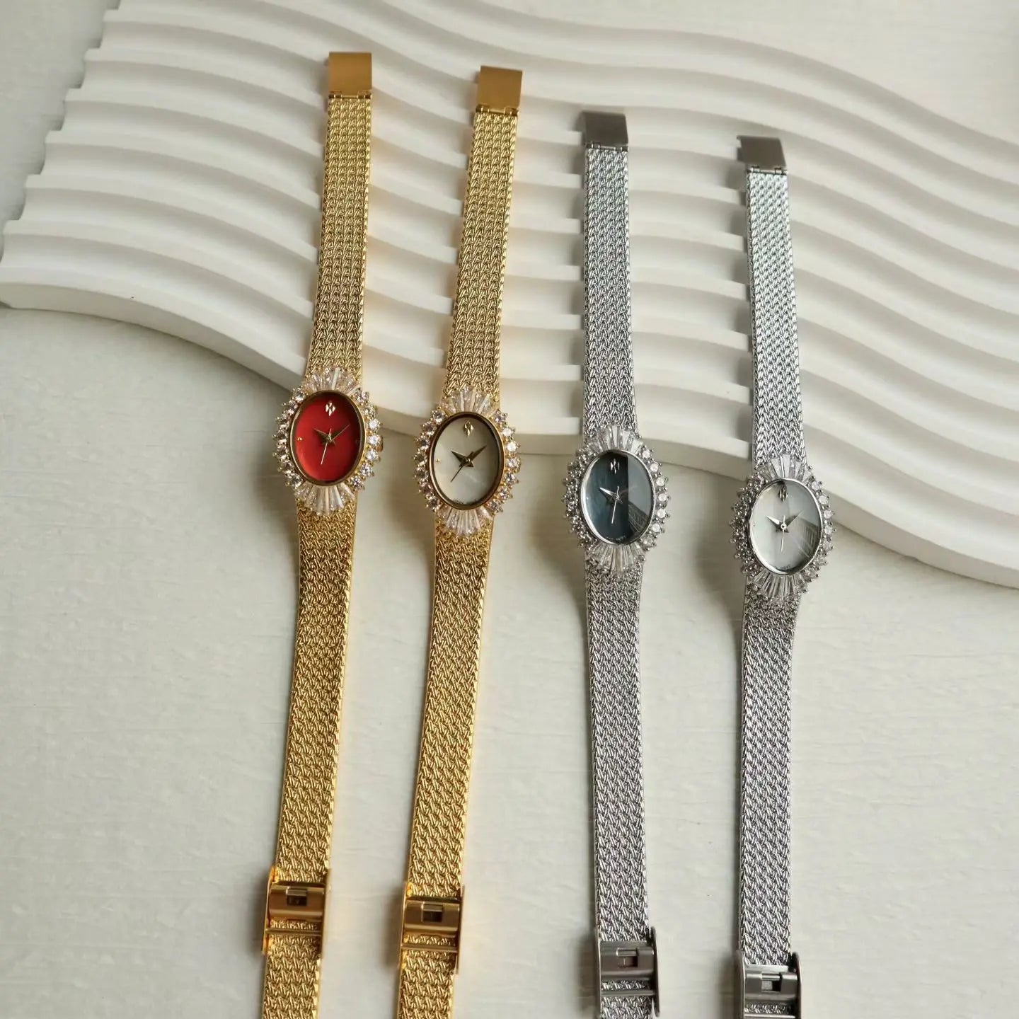 Women Watch for Girls Quartz Reloj Mujer Sliver Gold Diamond Orologio Ladies Vintage Oval Wristwatch Stainless Steel Band Clock