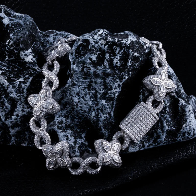 S925 pure silver cross-border hot item Hiphop street hip-hop trendsetter Cuban chain eight-character hip-hop Cuban men's bracele