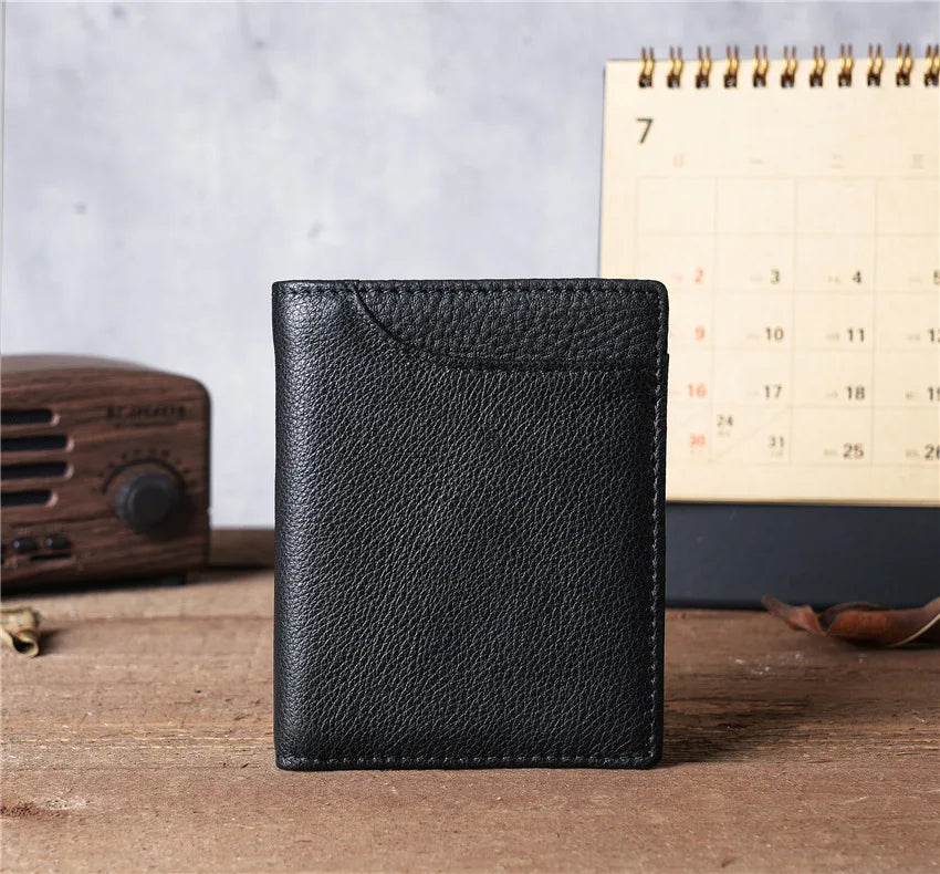 Mens Wallet Slim Genuine Leather Rfid Bifold Wallets for Man Vintage Front Pocket Multi Card Holder Bag Money Clip ID Card Purse