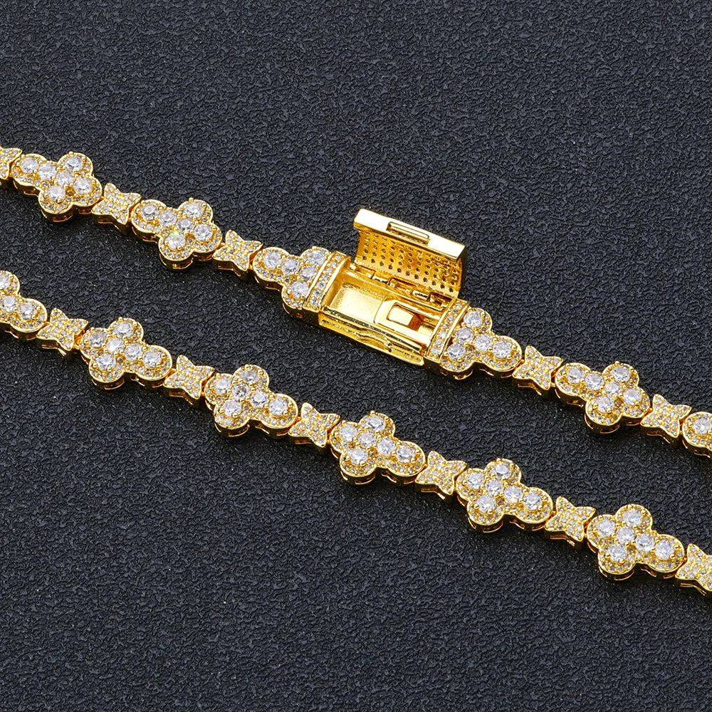 Personalized Trendy Niche Jewelry Hip Hop Cuban Chain 10mm Cross Flower Filled Zircon Bracelet for Men and Women