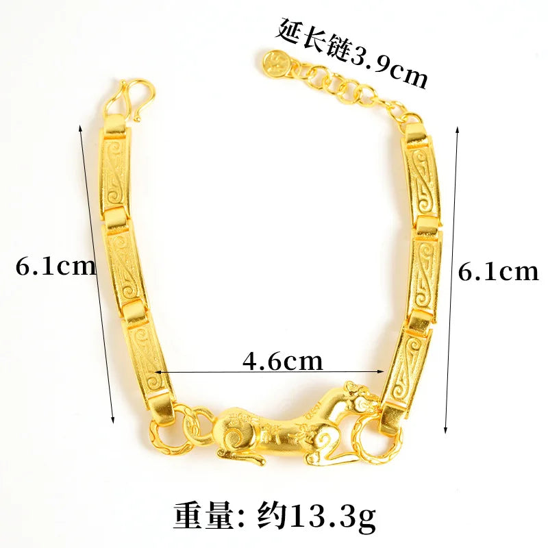 Luxury 24K 9999 Pure Gold real gold Ping An Tiger Handset Bracelet Women's Light Luxury Bamboo Bracelet