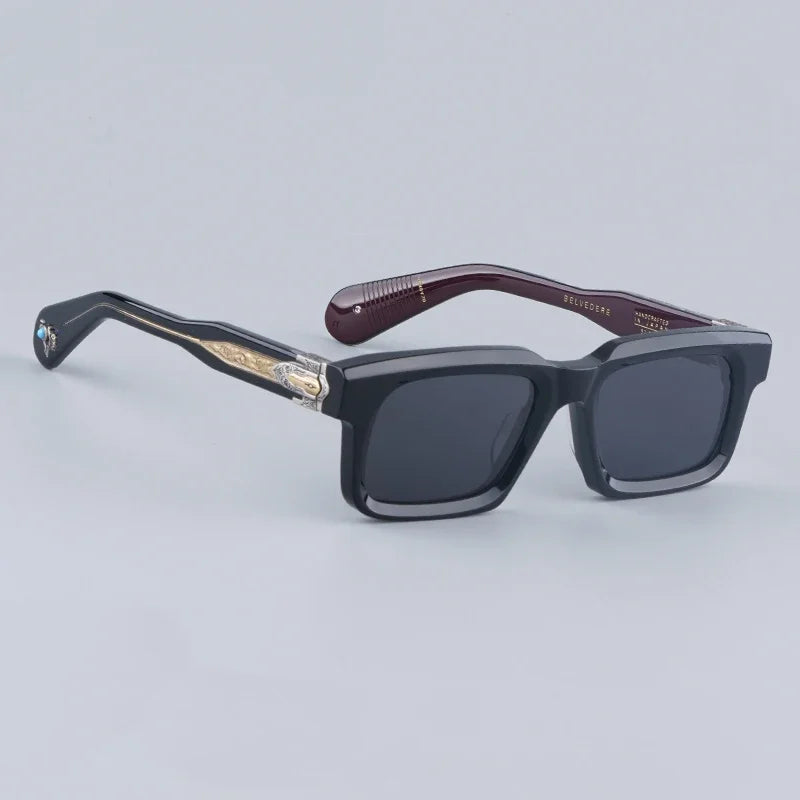 JMM BELVEDERE High Quality Rectangle Acetate Sunglasses Uv400 Men Designer Brand Handmade Vintage Eyeglasses with Case