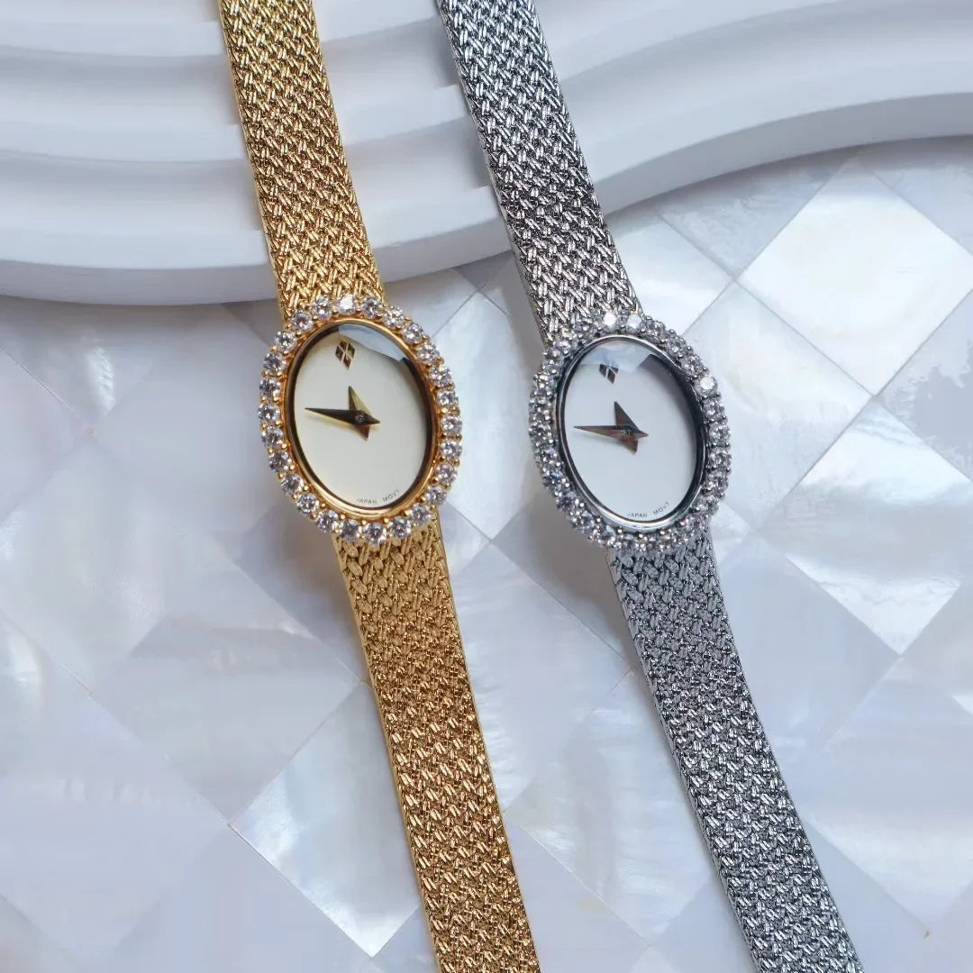 Women Watch for Girls Quartz Reloj Mujer Sliver Gold Diamond Orologio Ladies Vintage Oval Wristwatch Stainless Steel Band Clock