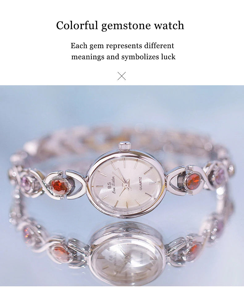 Women's Oval Rainbow Gem Light Luxury Wristwatch Fashion Elegant Waterproof Bracelet Watch Exquisite Small Clock Reloj V43